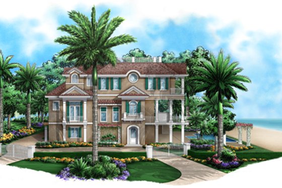 Exterior - Front Elevation for Mediterranean House Plan #27-450 - 2 bed, 2.5 bath