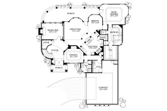 Floor Plan - Main Floor for Mediterranean House Plan #80-184 - 5 bed, 3 bath