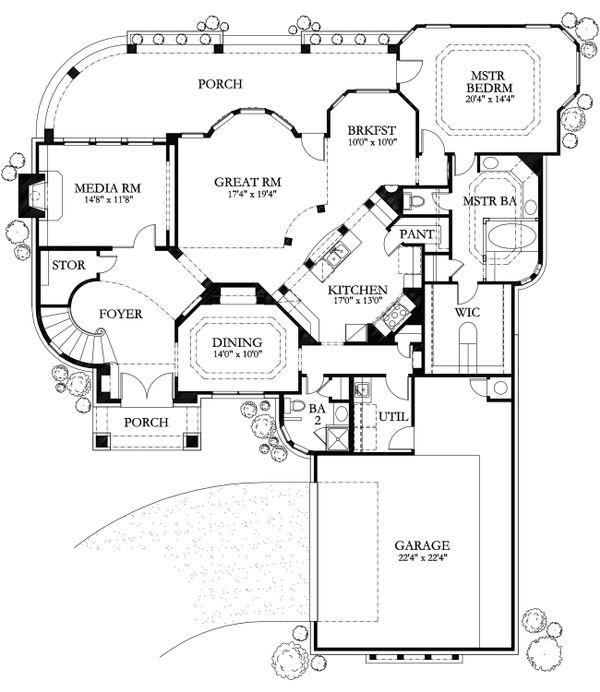 House Design - Mediterranean Floor Plan - Main Floor Plan #80-184