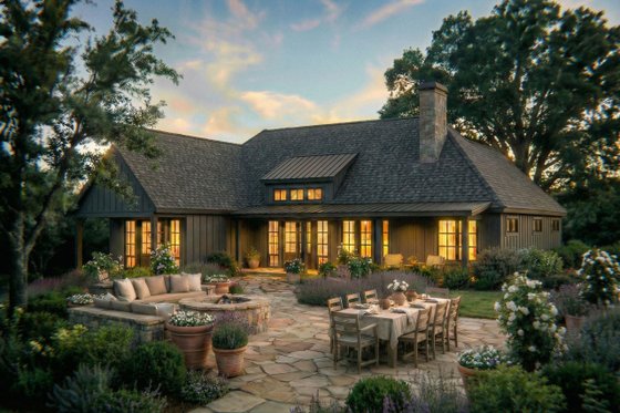 Exterior - Rear Elevation for European House Plan #1105-17 - 3 bed, 2.5 bath