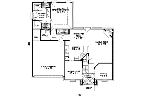 Floor Plan - Main Floor for European House Plan #81-479 - 3 bed, 2.5 bath