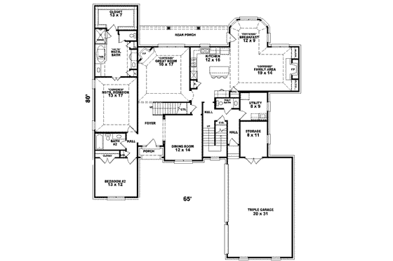 Floor Plan - Main Floor for Traditional House Plan #81-596 - 4 bed, 3.5 bath