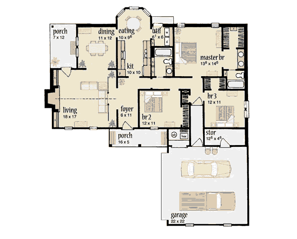 House Plan Design - Traditional Floor Plan - Main Floor Plan #36-132