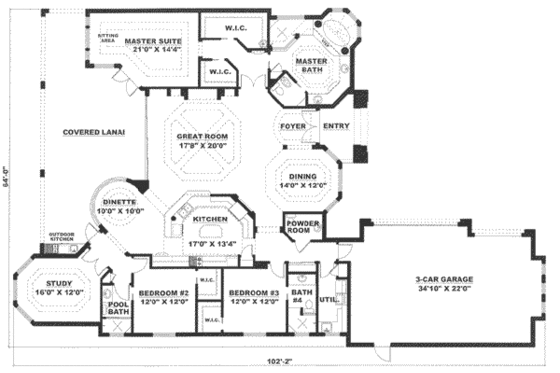 Floor Plan - Main Floor for Mediterranean House Plan #27-289 - 3 bed, 3.5 bath