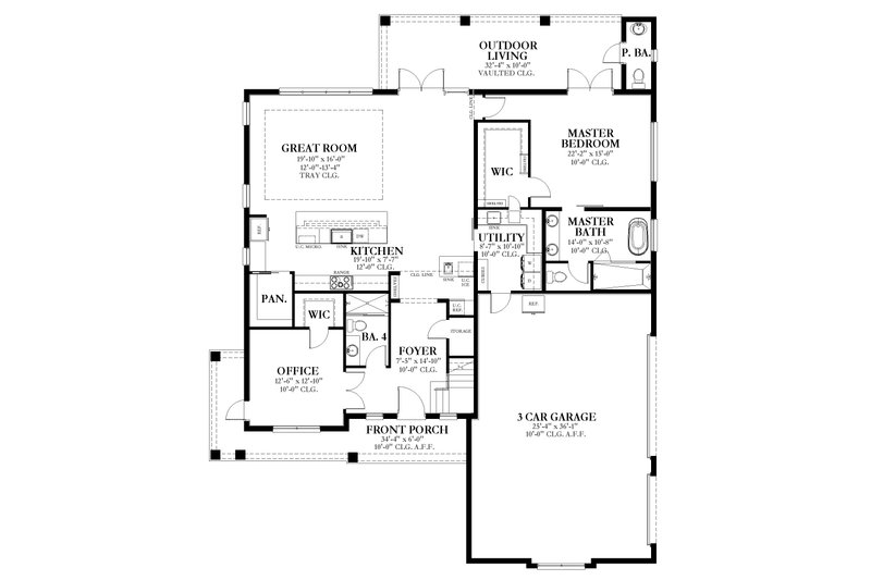 House Blueprint - Floor Plan - Main Floor for Craftsman House Plan #1058-224 - 4 bed, 4.5 bath