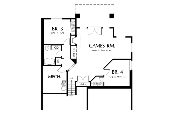 Floor Plan - Lower Floor for Traditional House Plan #48-420 - 4 bed, 3 bath
