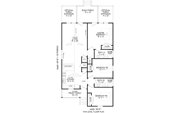 Floor Plan - Main Floor for Beach House Plan #932-1037 - 3 bed, 2 bath