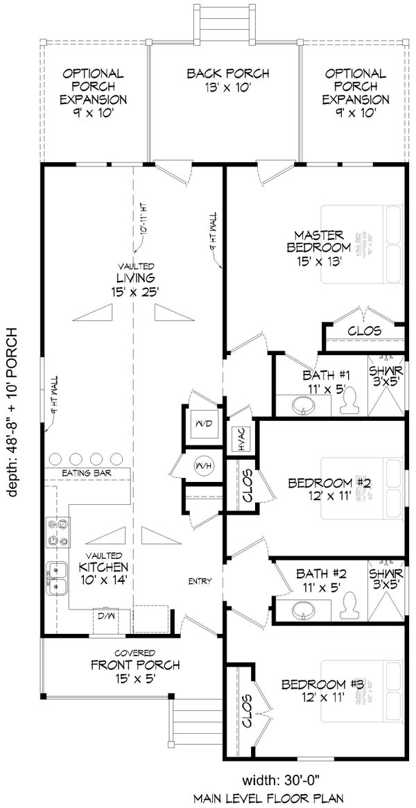 Beach Floor Plan - Main Floor Plan #932-1037