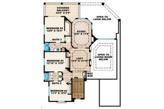 Floor Plan - Upper Floor for European House Plan #27-424 - 4 bed, 3.5 bath