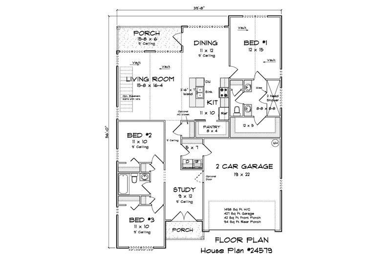 House Blueprint - Floor Plan - Main Floor for Modern House Plan #513-2372 - 3 bed, 2 bath