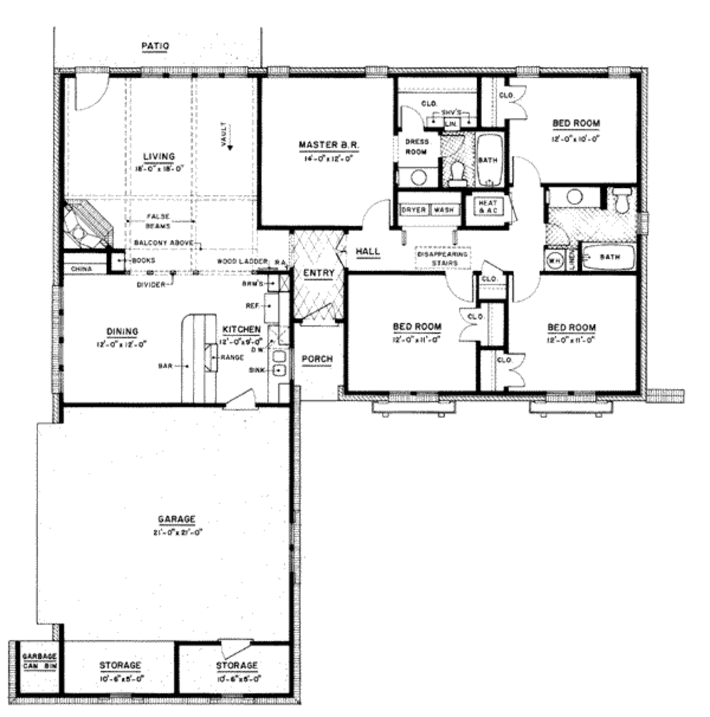 Ranch Style House Plan - 4 Beds 2 Baths 1500 Sq/Ft Plan ...