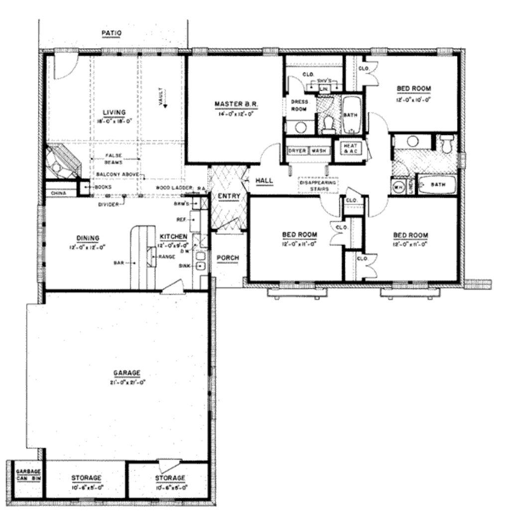 Ranch Style House  Plan  4 Beds 2 Baths 1500  Sq  Ft  Plan  