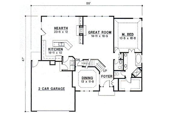 Floor Plan - Main Floor for Traditional House Plan #67-398 - 4 bed, 2.5 bath