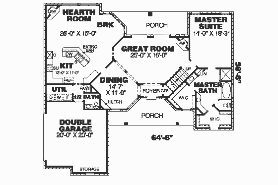 Floor Plan - Main Floor for Traditional House Plan #34-147 - 3 bed, 2.5 bath