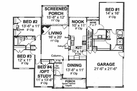 Floor Plan - Main Floor for Traditional House Plan #20-1874 - 4 bed, 2 bath