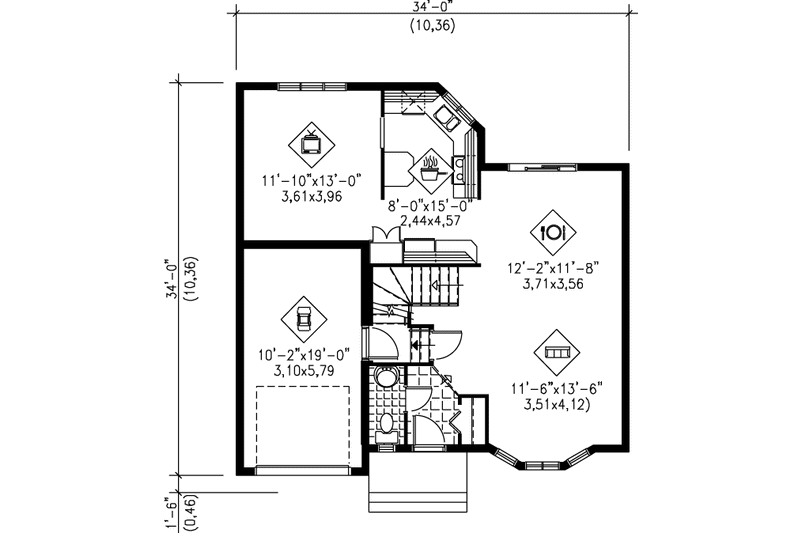Dream House Plan - Floor Plan - Main Floor for European House Plan #25-2040 - 3 bed, 1.5 bath