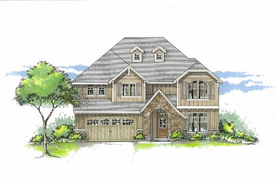 Exterior - Front Elevation for Craftsman House Plan #53-518 - 5 bed, 3 bath