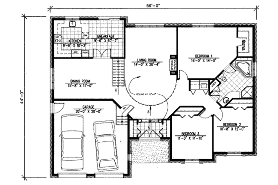 Floor Plan - Main Floor for European House Plan #138-157 - 3 bed, 1 bath
