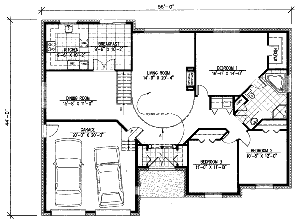 Floor Plan - Main Floor for European House Plan #138-157 - 3 bed, 1 bath
