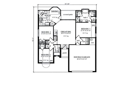 Floor Plan - Main Floor for Traditional House Plan #42-381 - 3 bed, 2 bath