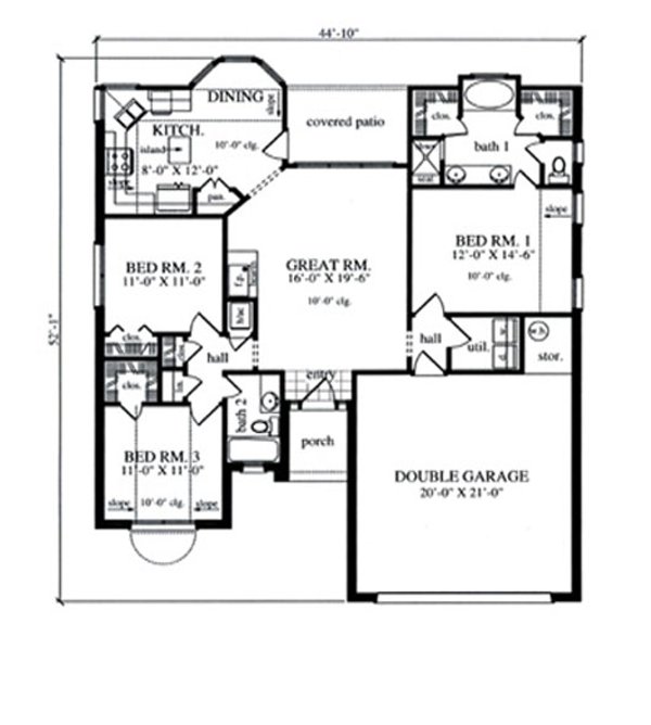 Floor Plan - Main Floor for Traditional House Plan #42-381 - 3 bed, 2 bath