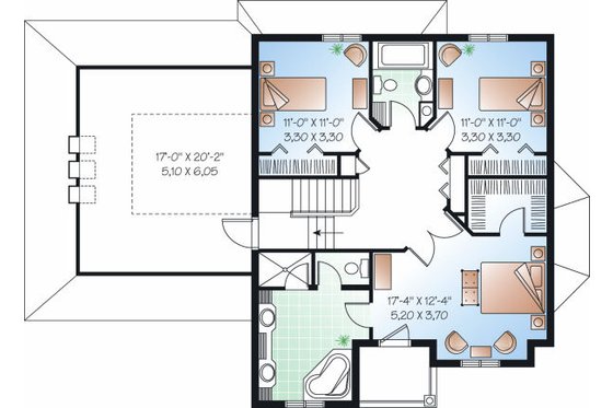 Floor Plan - Upper Floor for Traditional House Plan #23-809 - 3 bed, 2.5 bath