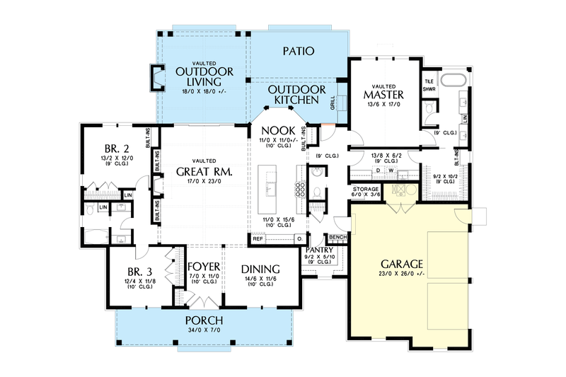 Architectural House Design - Floor Plan - Main Floor for Farmhouse House Plan #48-983 - 3 bed, 2.5 bath