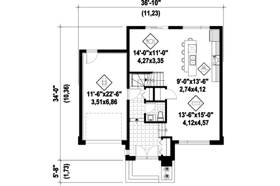 Floor Plan - Main Floor for Contemporary House Plan #25-4498 - 3 bed, 1 bath