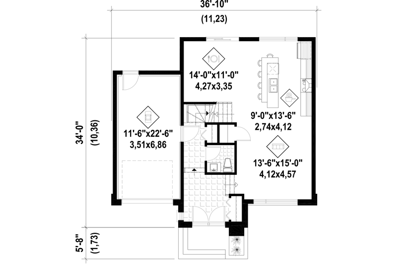 Architectural House Design - Floor Plan - Main Floor for Contemporary House Plan #25-4498 - 3 bed, 1 bath
