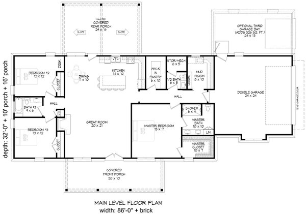 Farmhouse Floor Plan - Main Floor Plan #932-1220