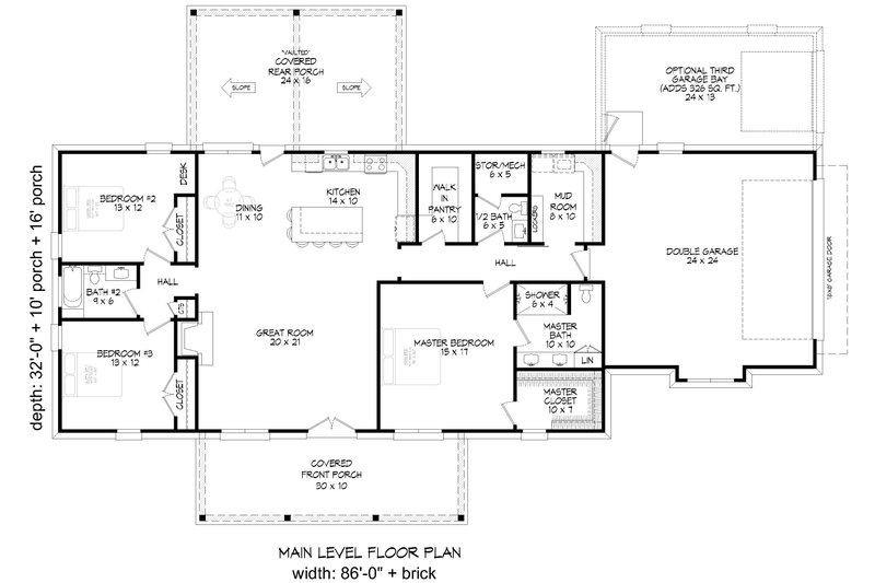 Home Plan - Floor Plan - Main Floor for Farmhouse House Plan #932-1220 - 3 bed, 2.5 bath