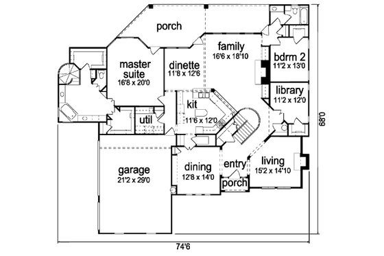 Floor Plan - Main Floor for European House Plan #84-423 - 4 bed, 4 bath