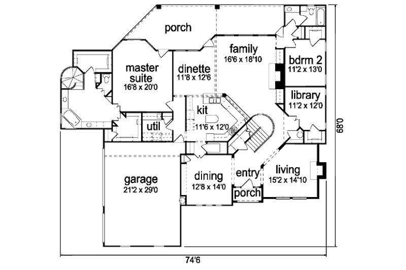 House Design - Floor Plan - Main Floor for European House Plan #84-423 - 4 bed, 4 bath