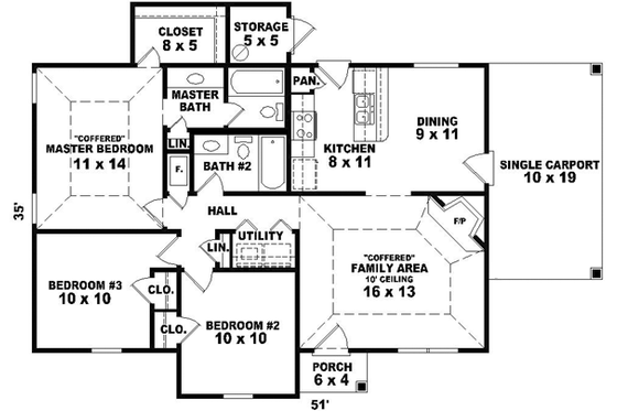 Floor Plan - Main Floor for Traditional House Plan #81-1374 - 3 bed, 2 bath