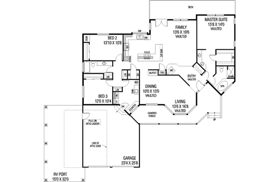Floor Plan - Main Floor for Ranch House Plan #60-439 - 3 bed, 2 bath