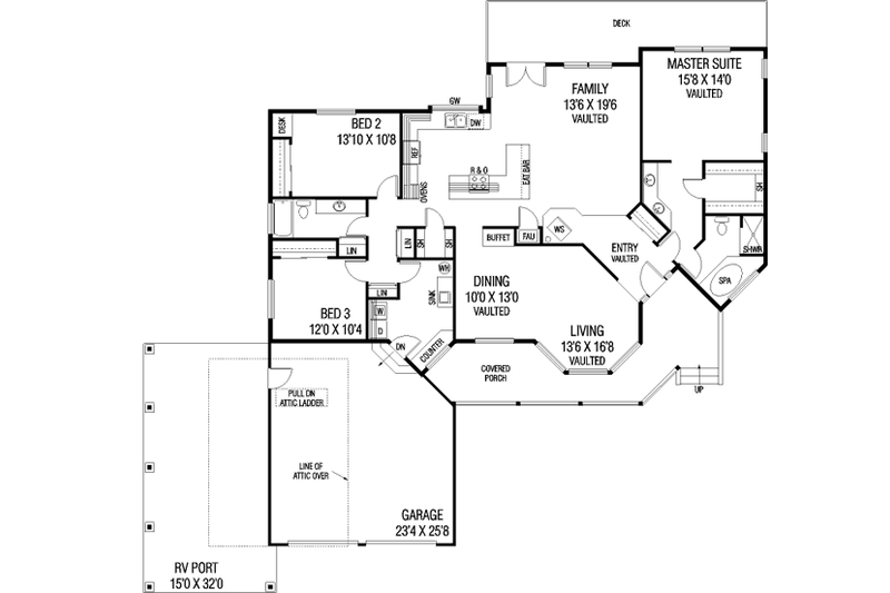Home Plan - Floor Plan - Main Floor for Ranch House Plan #60-439 - 3 bed, 2 bath