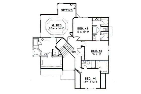 Floor Plan - Upper Floor for European House Plan #67-582 - 4 bed, 3.5 bath