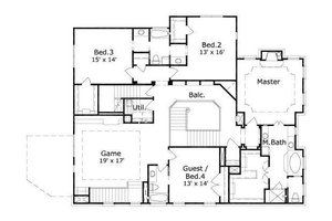 Floor Plan - Upper Floor for Traditional House Plan #411-250 - 4 bed, 3 bath
