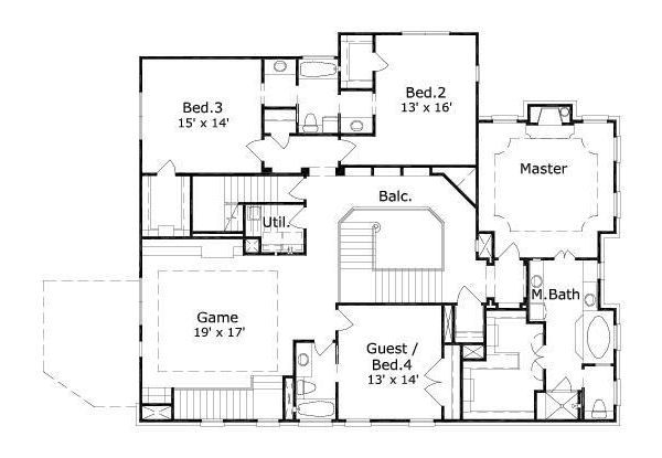 Traditional Floor Plan - Upper Floor Plan #411-250