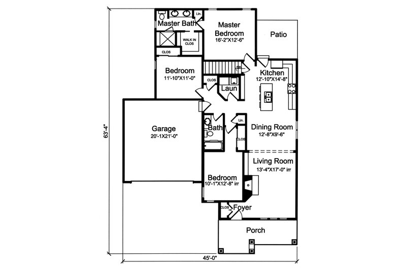 House Blueprint - Floor Plan - Main Floor for Craftsman House Plan #46-896 - 3 bed, 2 bath