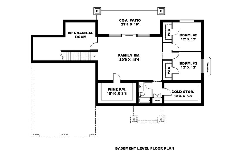 House Design - Floor Plan - Lower Floor for Craftsman House Plan #117-1034 - 3 bed, 2.5 bath
