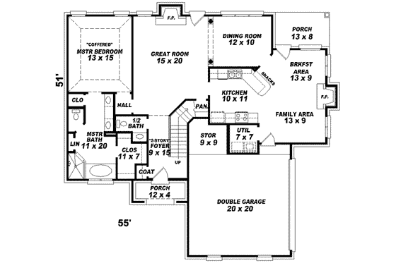 Floor Plan - Main Floor for Traditional House Plan #81-742 - 3 bed, 2.5 bath
