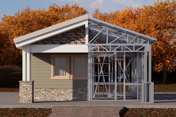 Exterior - Front Elevation 6 for Craftsman House Plan #1106-185, 1 bath