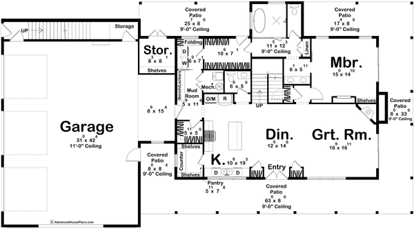 Architectural House Design - Floor Plan - Main Floor for Barndominium House Plan #455-822 - 5 bed, 6 bath