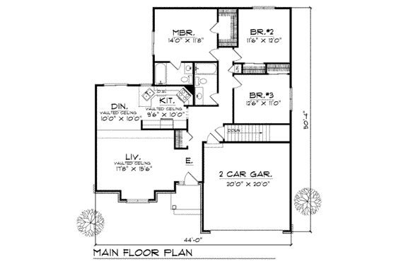 Floor Plan - Main Floor for Traditional House Plan #70-118 - 3 bed, 2 bath