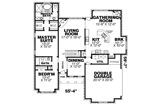 Floor Plan - Main Floor for Craftsman House Plan #34-217 - 4 bed, 3 bath