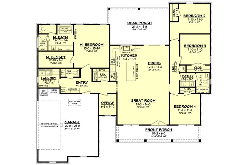 House Design - Floor Plan - Main Floor for Farmhouse House Plan #430-377 - 4 bed, 2.5 bath