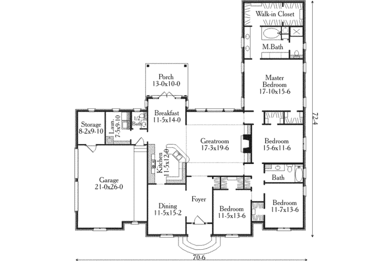 Architectural House Design - Floor Plan - Main Floor for European House Plan #406-292 - 4 bed, 2.5 bath