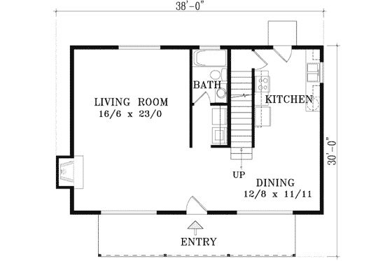 Floor Plan - Main Floor for Country House Plan #1-1254 - 2 bed, 2 bath