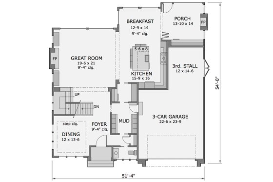 Floor Plan - Main Floor for Craftsman House Plan #51-565 - 4 bed, 3.5 bath